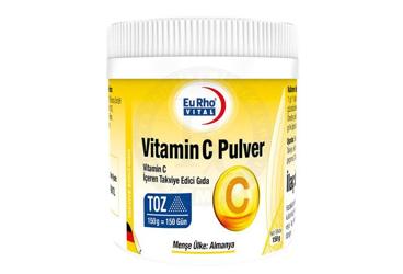 EURHO VITAL VITAMIN C PULVER VITAMIN C ICEREN TAKVIYE EDICI GIDA 150 g toz