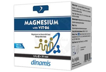 DINAMIS MAGNESIUM WITH B6 MAGNEZYUM VE VIITAMIN B6 ICEREN TAKVIYE EDICI GIDA 20 saşe
