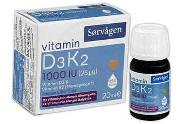 SORVAGEN D3 K2, VITAMIN D3 VE VITAMIN K2 ICEREN TAKVIYE EDICI GIDA 20 ml şişe