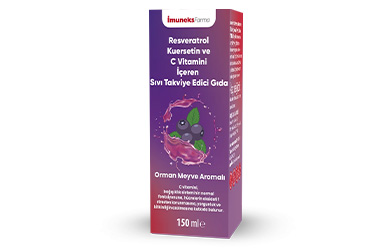 IMUNEKS FARMA RESVERATROL, KUERSETIN VE C VITAMINI ICEREN SIVI TAKVIYE EDICI GIDA 150 ml şişe