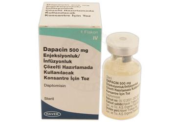 DAPACİN 500 MG IV ENJEKSİYONLUK/İNFÜZYONLUK ÇÖZELTİ HAZIRLAMADA KULLANILACAK KONSANTRE İÇİN TOZ, 1 ADET