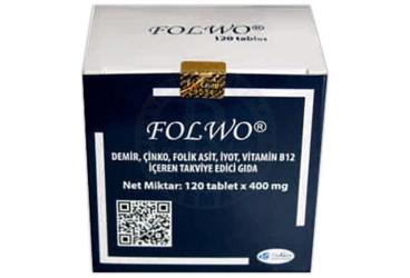 FOLWO DEMIR, CINKO, FOLIK ASIT, IYOT, VITAMIN B12 ICEREN TAKVIYE EDICI GIDA 120 tablet