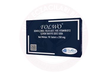FOLWO DEMIR, CINKO, FOLIK ASIT, IYOT, VITAMIN B12 ICEREN TAKVIYE EDICI GIDA 90 tablet