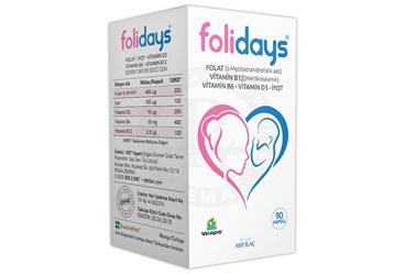 FOLIDAYS FOLAT, VITAMIN B12, VITAMIN B6, VITAMIN D3, IYOT ICEREN TAKVIYE EDICI GIDA 90 kapsül