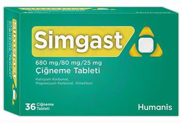 SİMGAST 680 MG/80 MG/25 MG ÇİĞNEME TABLETİ, 36 ADET