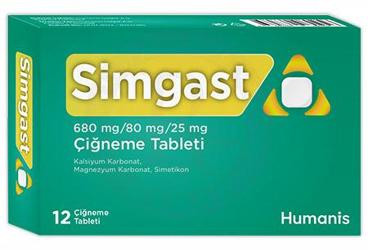 SİMGAST 680 MG/80 MG/25 MG ÇİĞNEME TABLETİ, 12 ADET