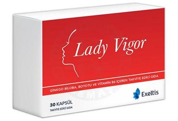 LADY VIGOR GINKGO BILOBA, BOYOTU VE VITAMIN B6 ICEREN TAKVIYE EDICI GIDA 30 kapsül