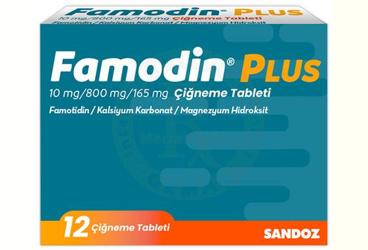 FAMODİN PLUS 10 MG/800 MG/165 MG ÇİĞNEME TABLETİ, 12 ADET