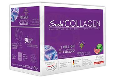 SUDA COLLAGEN HYALURONIC ACID, ZINC, BIOTIN, VITAMIN C ICEREN KARPUZ AROMALI TAKVIYE EDICI GIDA 30 saşe
