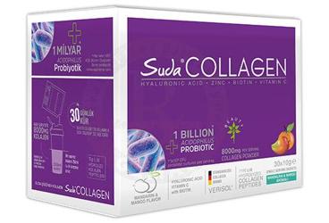 SUDA COLLAGEN HYALURONIC ACID, ZINC, BIOTIN, VITAMIN C ICEREN MANDARIN MANGO AROMALI TAKVIYE EDICI GIDA 30 saşe