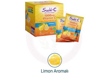 SUDA-C VITAMIN C, CINKO VE VITAMIN D3 ICEREN LIMON AROMALI SASE 20 saşe
