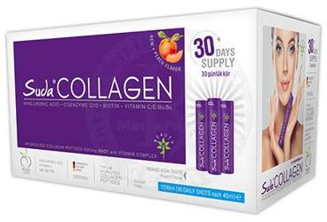 SUDA COLLAGEN HYALURONIC ACID, COENZYME Q10, BIOTIN, VITAMIN C/E/B5/B6 ICEREN SEFTALI AROMALI TAKVIYE EDICI GIDA 30x40 ml flakon