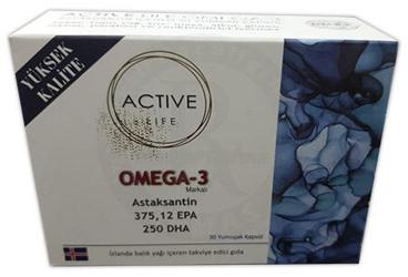 ACTIVE LIFE OMEGA-3 ASTAKSANTIN, EPA,DHA, IZLANDA BALIK YAGI ICEREN TAKVIYE EDICI GIDA 30 kapsül