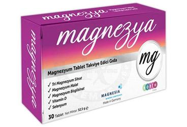 MAGNEZYA MAGNEZYUM TABLET TRI MAGNEZYUM SITRAT, MAGNEZYUM MALAT, MAGNEZYUM BISGLISINAT, VITAMIN D, SELENYUM ICEREN TAKVIYE EDICI GIDA 30 tablet