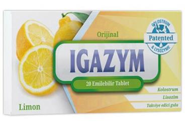 IGAZYM LIMON AROMALI KOLOSTRUM VE LISOZIM ICEREN TAKVIYE EDICI GIDA 20 tablet