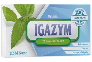IGAZYM TIBBI NANE AROMALI KOLOSTRUM VE LISOZIM ICEREN TAKVIYE EDICI GIDA 20 tablet