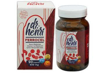 DR HENRI FERROCEL DEMIR BISGLISINAT, VITAMIN C VE VITAMIN D3 ICEREN TAKVIYE EDICI GIDA 600 mg 90 kapsül