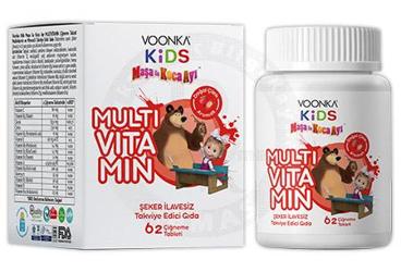 VOONKA KIDS MASA VE KOCA AYI MULTIVITAMIN VE MINERALLI DOGAL CILEK AROMALI TAKVIYE EDICI GIDA 62 tablet