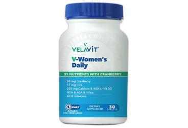 VELAVIT V-WOMEN'S DAILY BUYUK MEYVELI VAKSINIYUM, MULTIVITAMIN VE BITKI EKSTRELI TAKVIYE EDICI GIDA 30 tablet