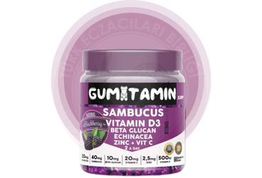GUMITAMIN SAMBUCUS, VIT D3, BETA GLUKAN, CINKO, VIT C ICEREN TAKVIYE EDICI GIDA 60 tablet