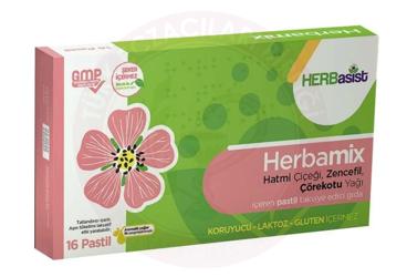 HERBAMIX HATMI CICEGI, ZENCEFIL, COREKOTU YAGI ICEREN TAKVIYE EDICI GIDA 16 pastil