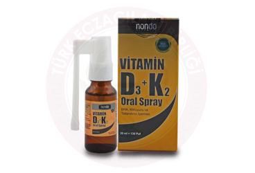 NONDO VITAMIN D3K2 TAKVIYE EDICI GIDA ORAL SPREY 20 ml şişe