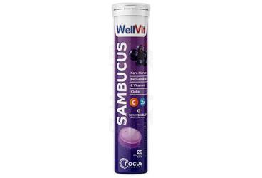 WELLVIT SAMBUCUS KARA MURVER EKSTRESI, BETA GLUKAN + C VITAMINI + CINKO ICEREN EFERVESAN TABLET 20 tablet