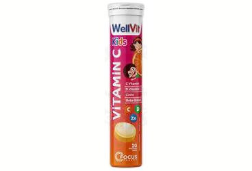 WELLVIT KIDS VITAMIN C, CINKO, VITAMIN D3, BETA GLUKAN ICEREN EFERVESAN TABLET 20 tablet