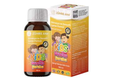 ZUHRE ANA KIDS EKINEZYA VE ZENCEFIL ICEREN TAKVIYE EDICI GIDA 150 ml şişe