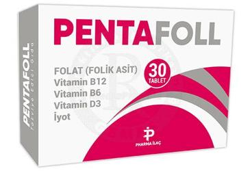 PENTAFOLL FOLIK ASIT, IYOT, VITAMIN B6, VITAMIN D3 VE VITAMIN B12 ICEREN TAKVIYE EDICI GIDA 30 tablet