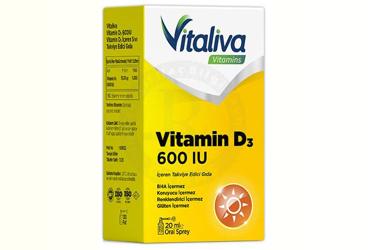 VITALIVA VITAMINS VITAMIN D3 ICEREN TAKVIYE EDICI GIDA 600 IU 20 ml şişe