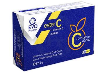 EVO PHARMA ESTER C, VITAMIN D VE CINKO ICEREN TAKVIYE EDICI GIDA TABLET 30 tablet