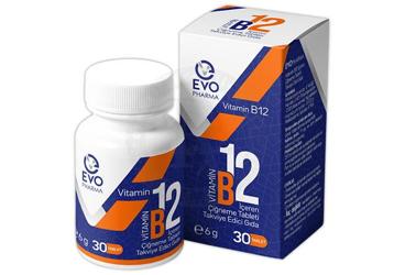 EVO PHARMA VITAMIN B12 ICEREN CIGNEME TABLETI TAKVIYE EDICI GIDA 30 tablet