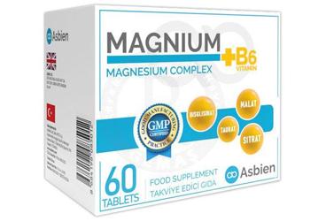 ASBIEN MAGNIUM MAGNEZYUM KOMPLEKS + VIT B6 TAKVIYE EDICI GIDA 60 tablet