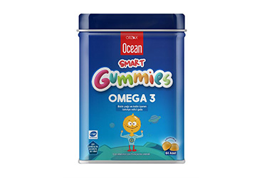OCEAN SMART GUMMIES OMEGA 3 BALIK YAGI VE KOLIN ICEREN ICEREN TAKVIYE EDICI GIDA 64 çiğnenebilir jel form