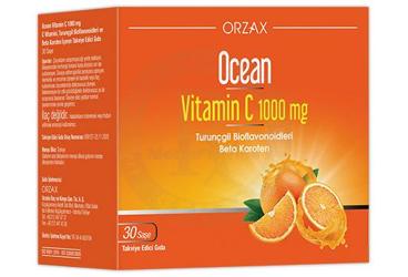 OCEAN VITAMIN C, TURUNCGIL BIOFLAVONOIDLERI VE BETA KAROTEN ICEREN SASE TAKVIYE EDICI GIDA 1000 mg 30 saşe
