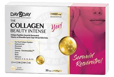 DAY2DAY THE COLLAGEN BEAUTY INTENSE KOLLAJEN PEPTITLERI VE VITAMIN KOMPLEKS ICEREN CILEK AROMALI TAKVIYE EDICI GIDA 10000 mg 30x12 g saşe