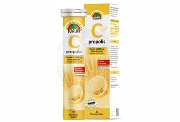 SUNLIFE C + PROPOLIS EFERVESAN TABLET VITAMIN C, CINKO, PROPOLIS ICEREN LIMON AROMALI TAKVIYE EDICI GIDA 20 tablet