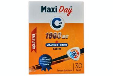MAXI DAY VITAMIN C, VITAMIN D VE CINKO ICEREN TAKVIYE EDICI GIDA 30 tablet