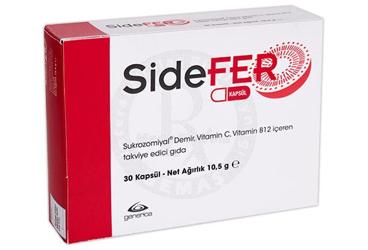 SIDEFER SUKROZOMIYAL DEMIR, VITAMIN C, BITAMIN B12 ICEREN TAKVIYE EDICI GIDA 30 kapsül