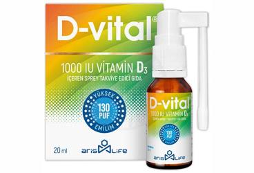 D-VITAL VITAMIN D3 ICEREN SPREY TAKVIYE EDICI GIDA 1000 IU 20 ml şişe