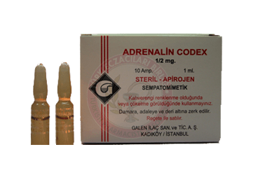 ADRENALİN CODEX GALEN 0,5 MG/ML ENJEKSİYONLUK ÇÖZELTİ, 10 AMPUL