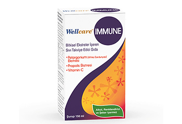 WELLCARE IMMUNE BITKISEL EKSTRELER ICEREN SIVI TAKVIYE EDICI GIDA 150 ml şişe