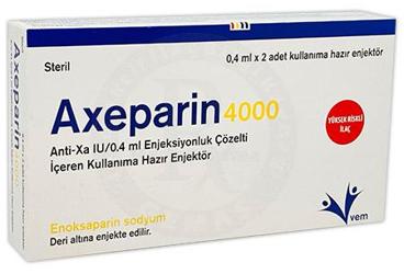 AXEPARİN 4000 ANTİ XA IU/0.4 ML ENJEKSİYONLUK ÇÖZELTİ İÇEREN KULLANIMA HAZIR ENJEKTÖR, 2 ADET